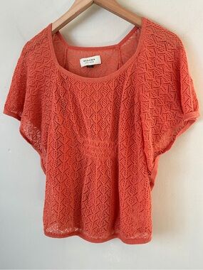 Sonoma Boho Womens Coral Orange Pointelle Knit Scoop Neck Top Size M